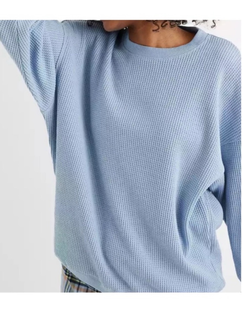 Aerie Blue Waffle Crewneck Oversized Pullover Sweatshirt Size Small